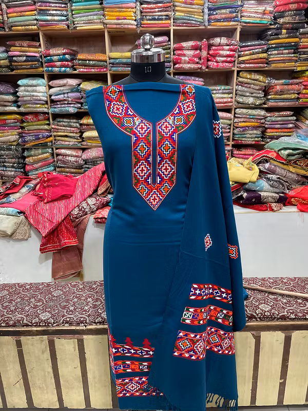 Premium Teen Patti Wollen Kinnauri Suit Blue Colour